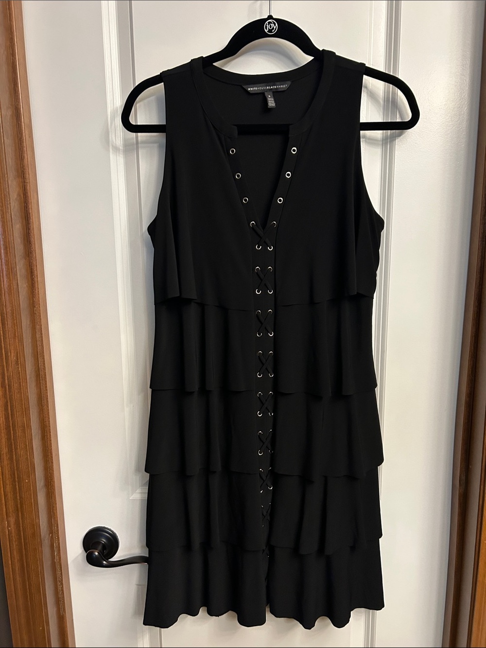 White House Black Market Black Tiered Lace-Up Sleeveless Mini Dress
